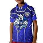 Canterbury Bankstown Bulldogs Rugby Kid Polo Shirt Polynesian Tribal Bulldog Warrior Blue Pattern