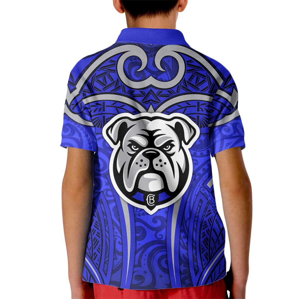 Canterbury Bankstown Bulldogs Rugby Kid Polo Shirt Polynesian Tribal Bulldog Warrior Blue Pattern