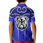 Canterbury Bankstown Bulldogs Rugby Kid Polo Shirt Polynesian Tribal Bulldog Warrior Blue Pattern