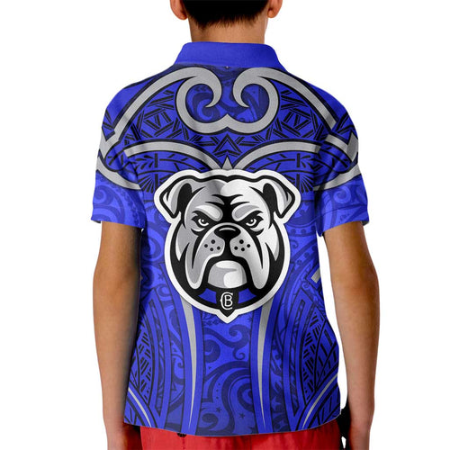 Canterbury Bankstown Bulldogs Rugby Kid Polo Shirt Polynesian Tribal Bulldog Warrior Blue Pattern