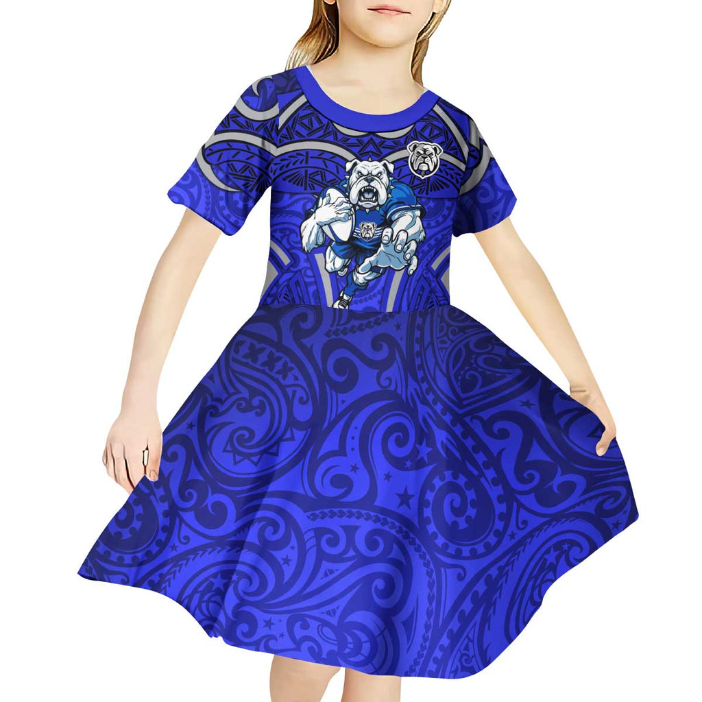 Canterbury Bankstown Bulldogs Rugby Kid Short Sleeve Dress Polynesian Tribal Bulldog Warrior Blue Pattern