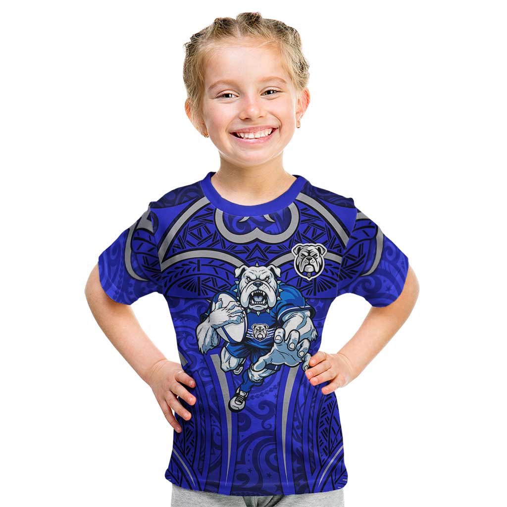 Canterbury Bankstown Bulldogs Rugby Kid T Shirt Polynesian Tribal Bulldog Warrior Blue Pattern