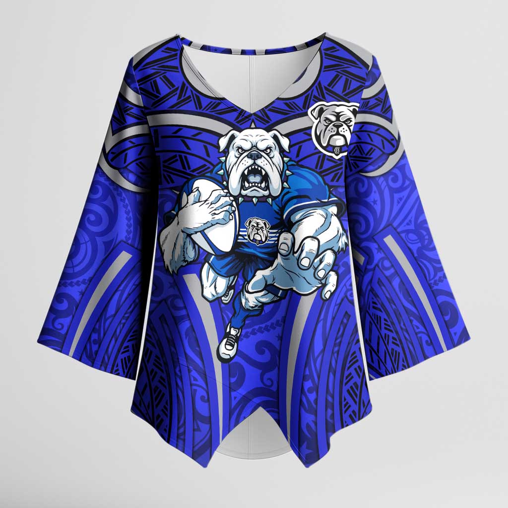 Canterbury Bankstown Bulldogs Rugby Kimono Sleeve Blouse Polynesian Tribal Bulldog Warrior Blue Pattern