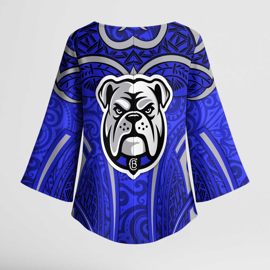Canterbury Bankstown Bulldogs Rugby Kimono Sleeve Blouse Polynesian Tribal Bulldog Warrior Blue Pattern
