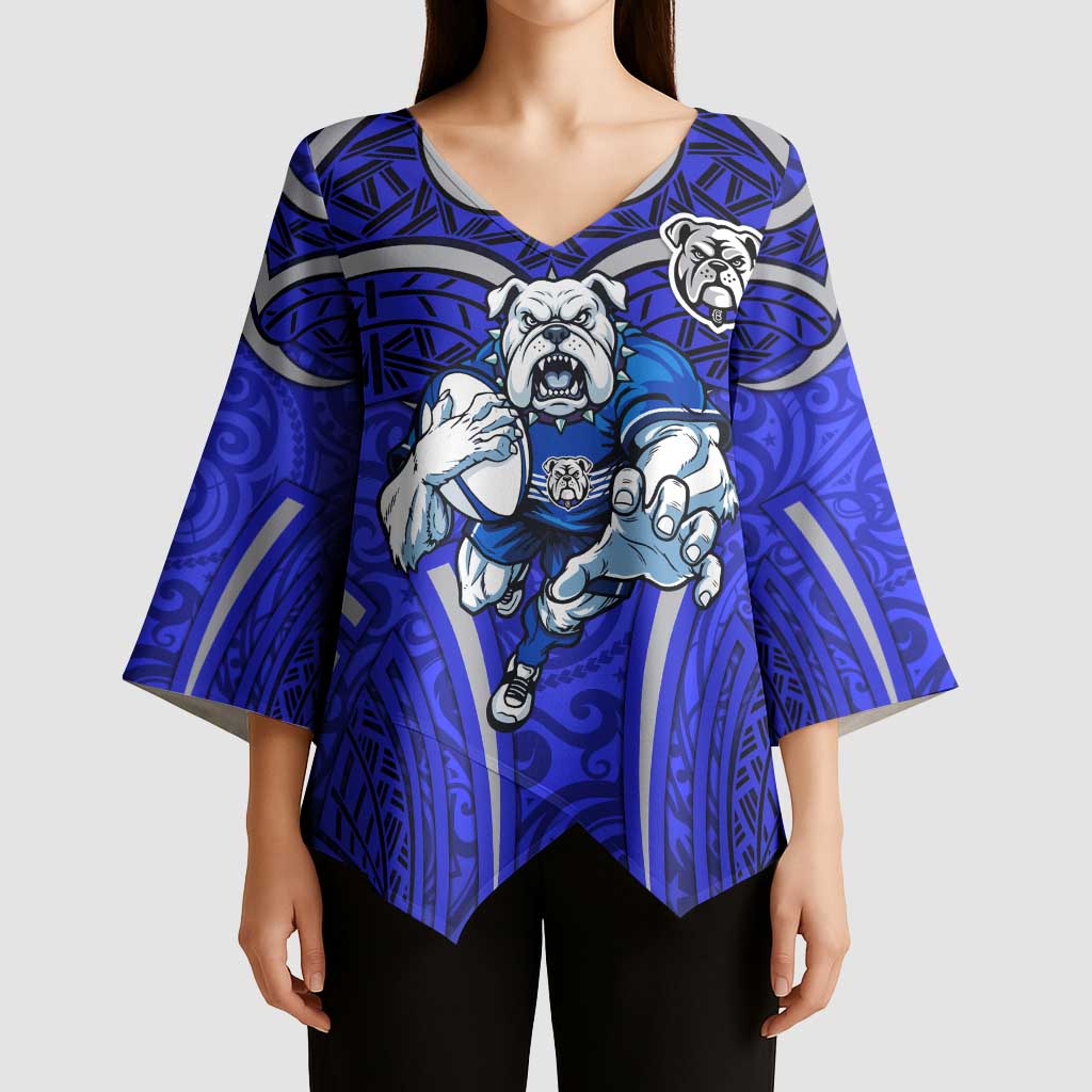 Canterbury Bankstown Bulldogs Rugby Kimono Sleeve Blouse Polynesian Tribal Bulldog Warrior Blue Pattern
