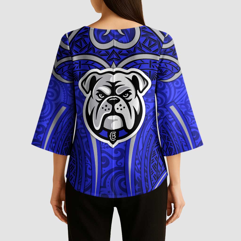 Canterbury Bankstown Bulldogs Rugby Kimono Sleeve Blouse Polynesian Tribal Bulldog Warrior Blue Pattern