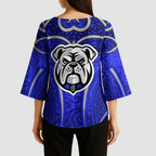 Canterbury Bankstown Bulldogs Rugby Kimono Sleeve Blouse Polynesian Tribal Bulldog Warrior Blue Pattern