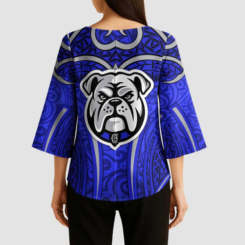 Canterbury Bankstown Bulldogs Rugby Kimono Sleeve Blouse Polynesian Tribal Bulldog Warrior Blue Pattern