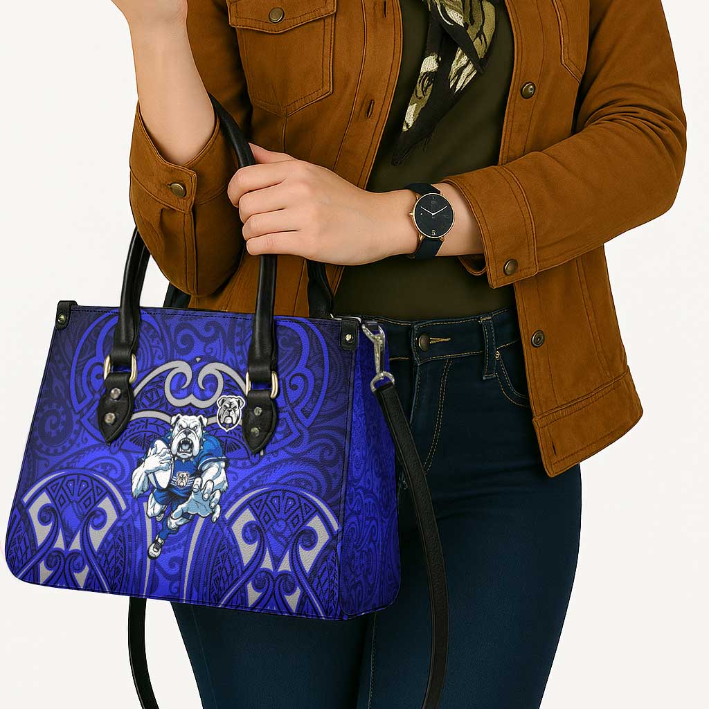 Canterbury Bankstown Bulldogs Rugby Leather Bag Polynesian Tribal Bulldog Warrior Blue Pattern