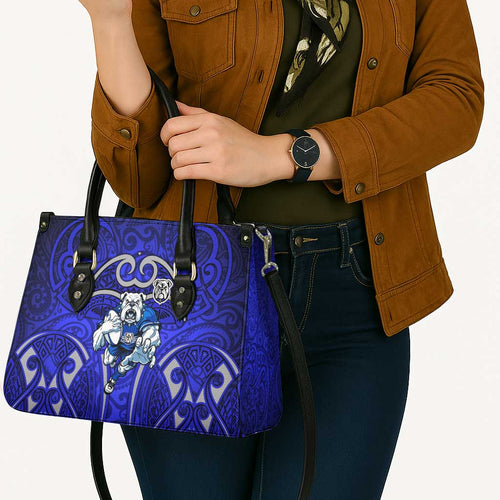 Canterbury Bankstown Bulldogs Rugby Leather Bag Polynesian Tribal Bulldog Warrior Blue Pattern