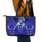 Canterbury Bankstown Bulldogs Rugby Leather Tote Bag Polynesian Tribal Bulldog Warrior Blue Pattern