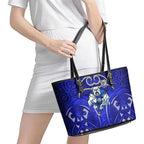 Canterbury Bankstown Bulldogs Rugby Leather Tote Bag Polynesian Tribal Bulldog Warrior Blue Pattern