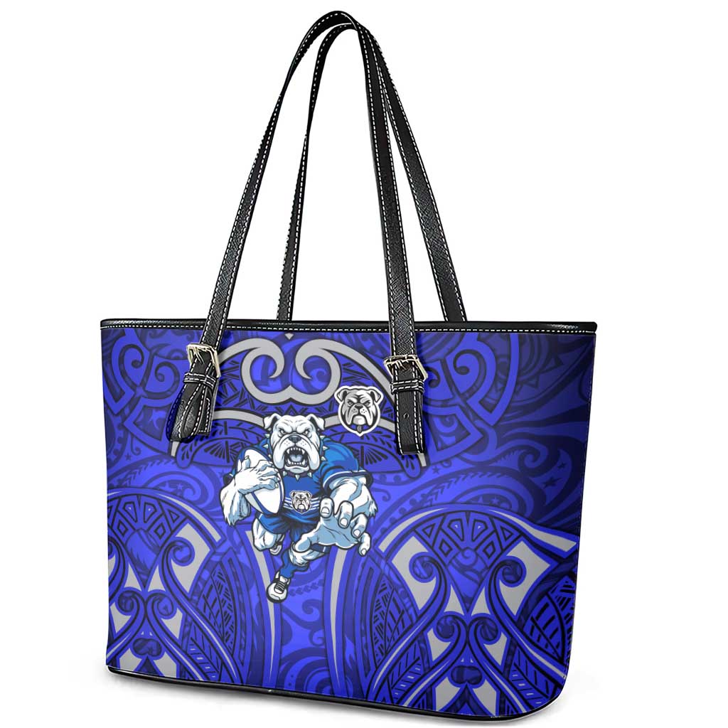 Canterbury Bankstown Bulldogs Rugby Leather Tote Bag Polynesian Tribal Bulldog Warrior Blue Pattern