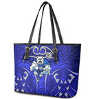 Canterbury Bankstown Bulldogs Rugby Leather Tote Bag Polynesian Tribal Bulldog Warrior Blue Pattern