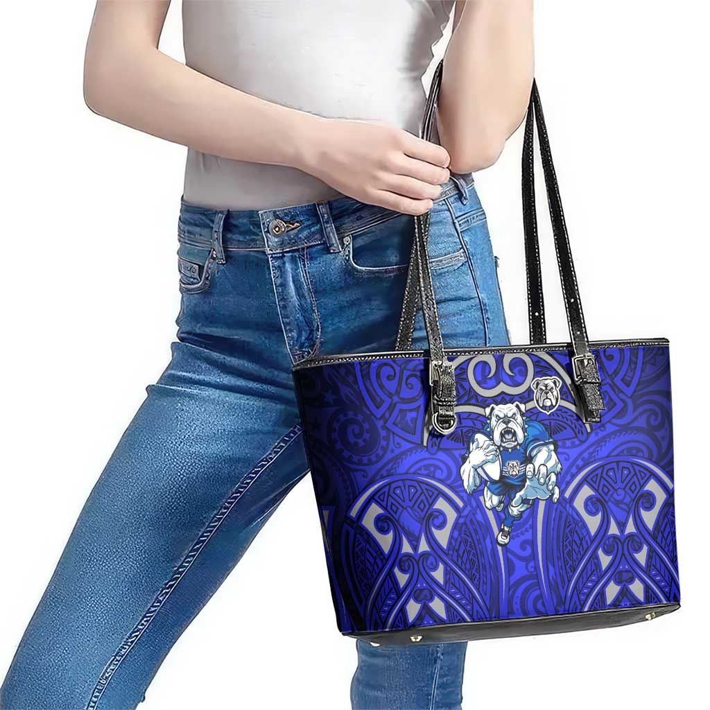 Canterbury Bankstown Bulldogs Rugby Leather Tote Bag Polynesian Tribal Bulldog Warrior Blue Pattern