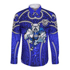 Canterbury Bankstown Bulldogs Rugby Long Sleeve Button Shirt Polynesian Tribal Bulldog Warrior Blue Pattern