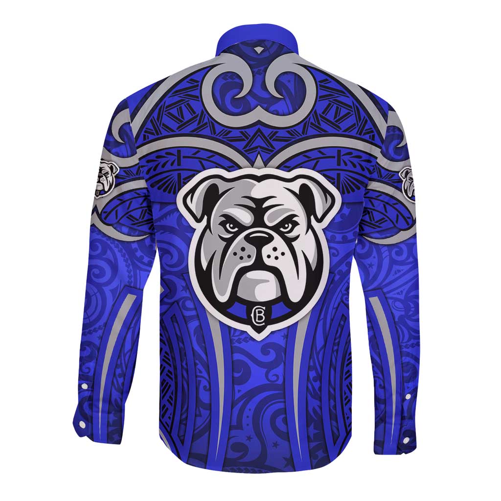 Canterbury Bankstown Bulldogs Rugby Long Sleeve Button Shirt Polynesian Tribal Bulldog Warrior Blue Pattern