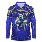 Canterbury Bankstown Bulldogs Rugby Long Sleeve Polo Shirt Polynesian Tribal Bulldog Warrior Blue Pattern