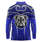 Canterbury Bankstown Bulldogs Rugby Long Sleeve Polo Shirt Polynesian Tribal Bulldog Warrior Blue Pattern