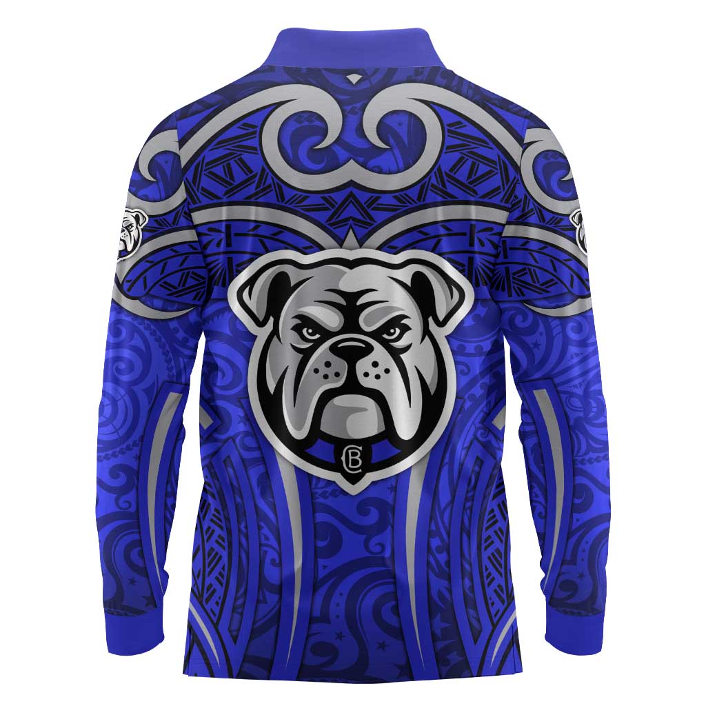 Canterbury Bankstown Bulldogs Rugby Long Sleeve Polo Shirt Polynesian Tribal Bulldog Warrior Blue Pattern