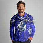 Canterbury Bankstown Bulldogs Rugby Long Sleeve Polo Shirt Polynesian Tribal Bulldog Warrior Blue Pattern