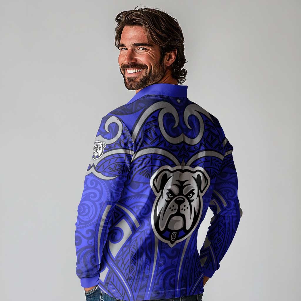 Canterbury Bankstown Bulldogs Rugby Long Sleeve Polo Shirt Polynesian Tribal Bulldog Warrior Blue Pattern