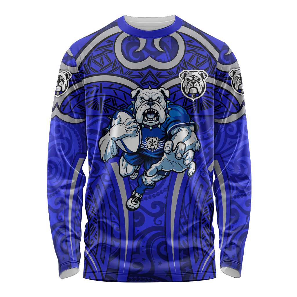 Canterbury Bankstown Bulldogs Rugby Long Sleeve Shirt Polynesian Tribal Bulldog Warrior Blue Pattern