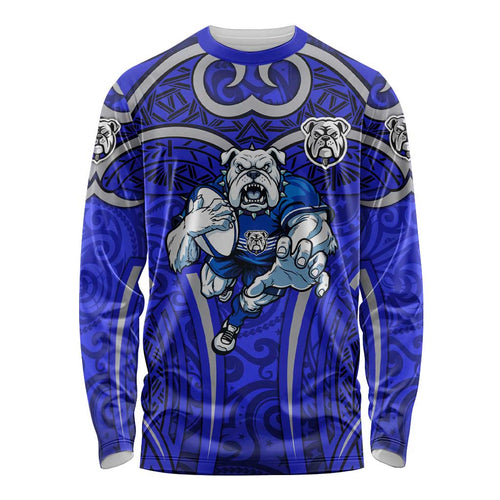 Canterbury Bankstown Bulldogs Rugby Long Sleeve Shirt Polynesian Tribal Bulldog Warrior Blue Pattern