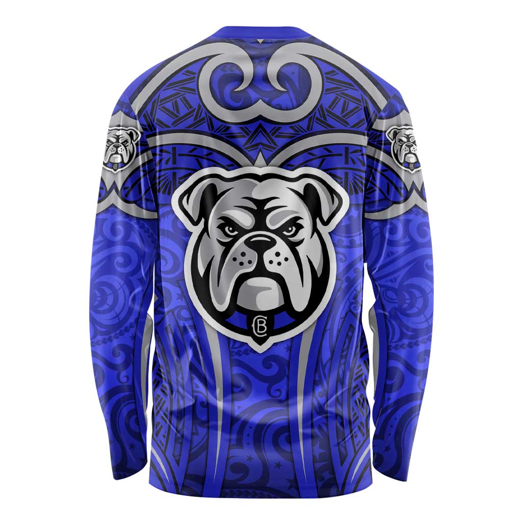 Canterbury Bankstown Bulldogs Rugby Long Sleeve Shirt Polynesian Tribal Bulldog Warrior Blue Pattern