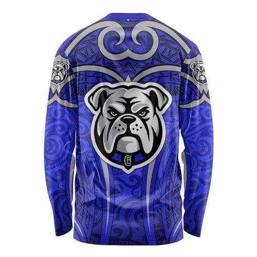 Canterbury Bankstown Bulldogs Rugby Long Sleeve Shirt Polynesian Tribal Bulldog Warrior Blue Pattern