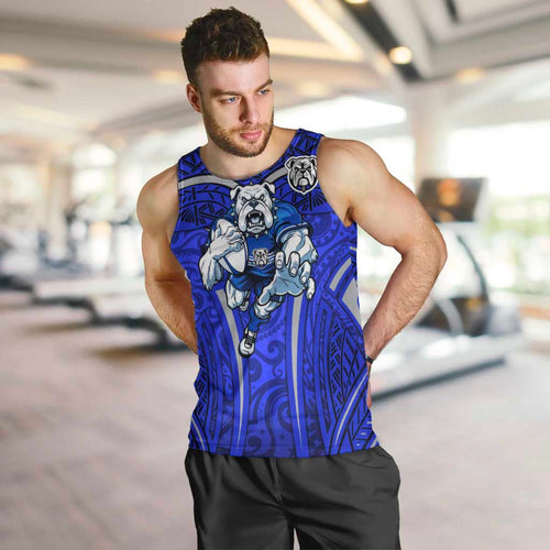 Canterbury Bankstown Bulldogs Rugby Men Tank Top Polynesian Tribal Bulldog Warrior Blue Pattern