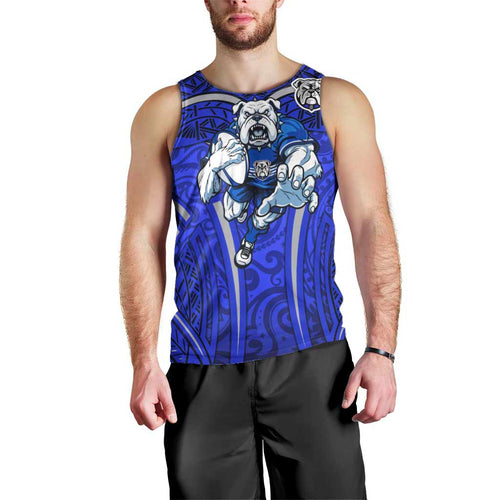 Canterbury Bankstown Bulldogs Rugby Men Tank Top Polynesian Tribal Bulldog Warrior Blue Pattern