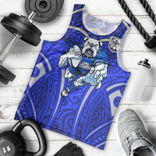 Canterbury Bankstown Bulldogs Rugby Men Tank Top Polynesian Tribal Bulldog Warrior Blue Pattern