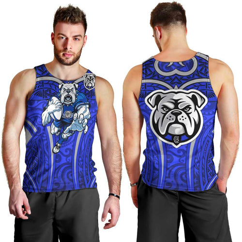 Canterbury Bankstown Bulldogs Rugby Men Tank Top Polynesian Tribal Bulldog Warrior Blue Pattern