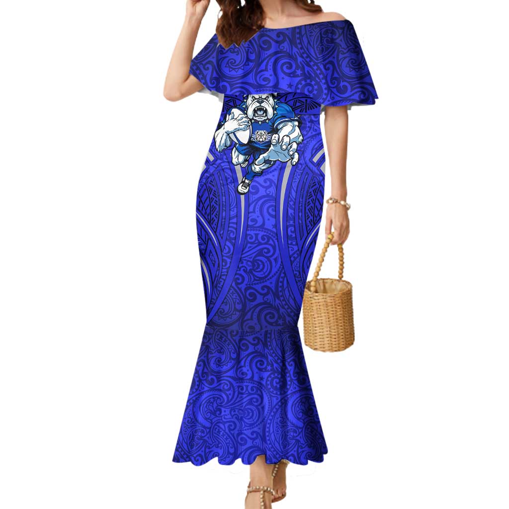 Canterbury Bankstown Bulldogs Rugby Mermaid Dress Polynesian Tribal Bulldog Warrior Blue Pattern