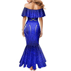 Canterbury Bankstown Bulldogs Rugby Mermaid Dress Polynesian Tribal Bulldog Warrior Blue Pattern