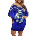 Canterbury Bankstown Bulldogs Rugby Off Shoulder Short Dress Polynesian Tribal Bulldog Warrior Blue Pattern