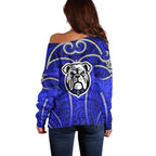 Canterbury Bankstown Bulldogs Rugby Off Shoulder Sweater Polynesian Tribal Bulldog Warrior Blue Pattern