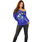 Canterbury Bankstown Bulldogs Rugby Off Shoulder Sweater Polynesian Tribal Bulldog Warrior Blue Pattern