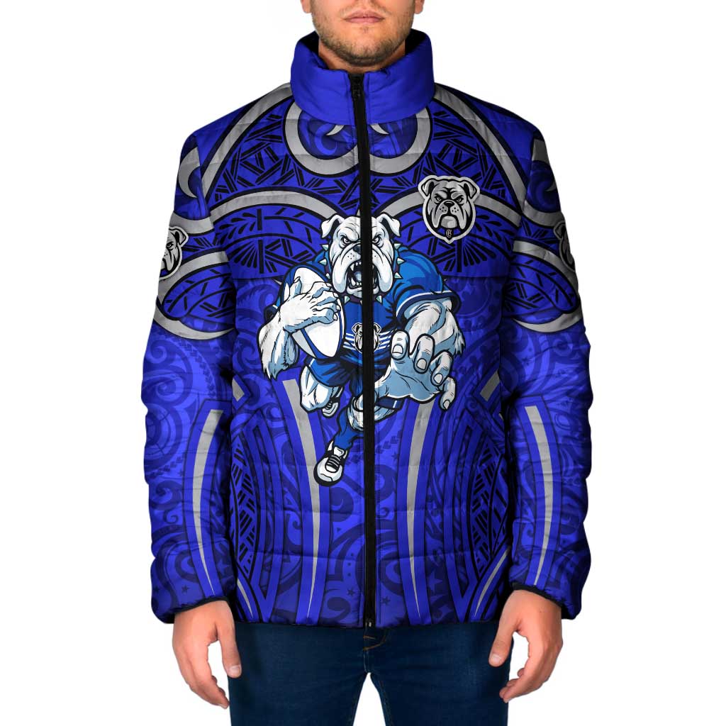 Canterbury Bankstown Bulldogs Rugby Padded Jacket Polynesian Tribal Bulldog Warrior Blue Pattern