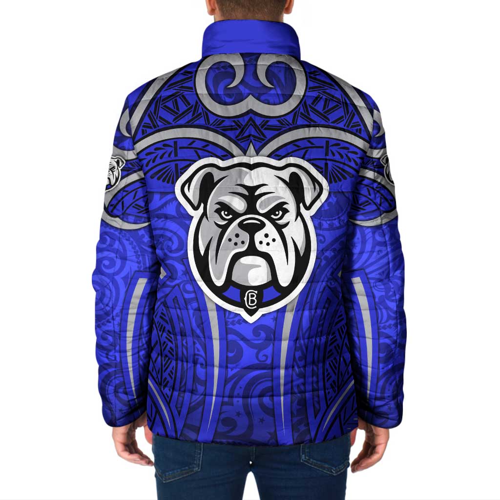 Canterbury Bankstown Bulldogs Rugby Padded Jacket Polynesian Tribal Bulldog Warrior Blue Pattern