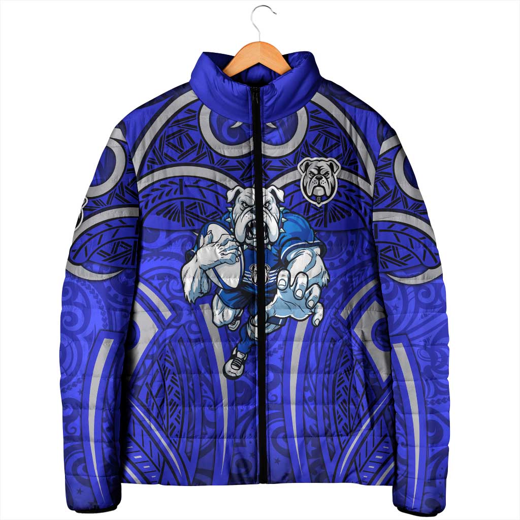 Canterbury Bankstown Bulldogs Rugby Padded Jacket Polynesian Tribal Bulldog Warrior Blue Pattern