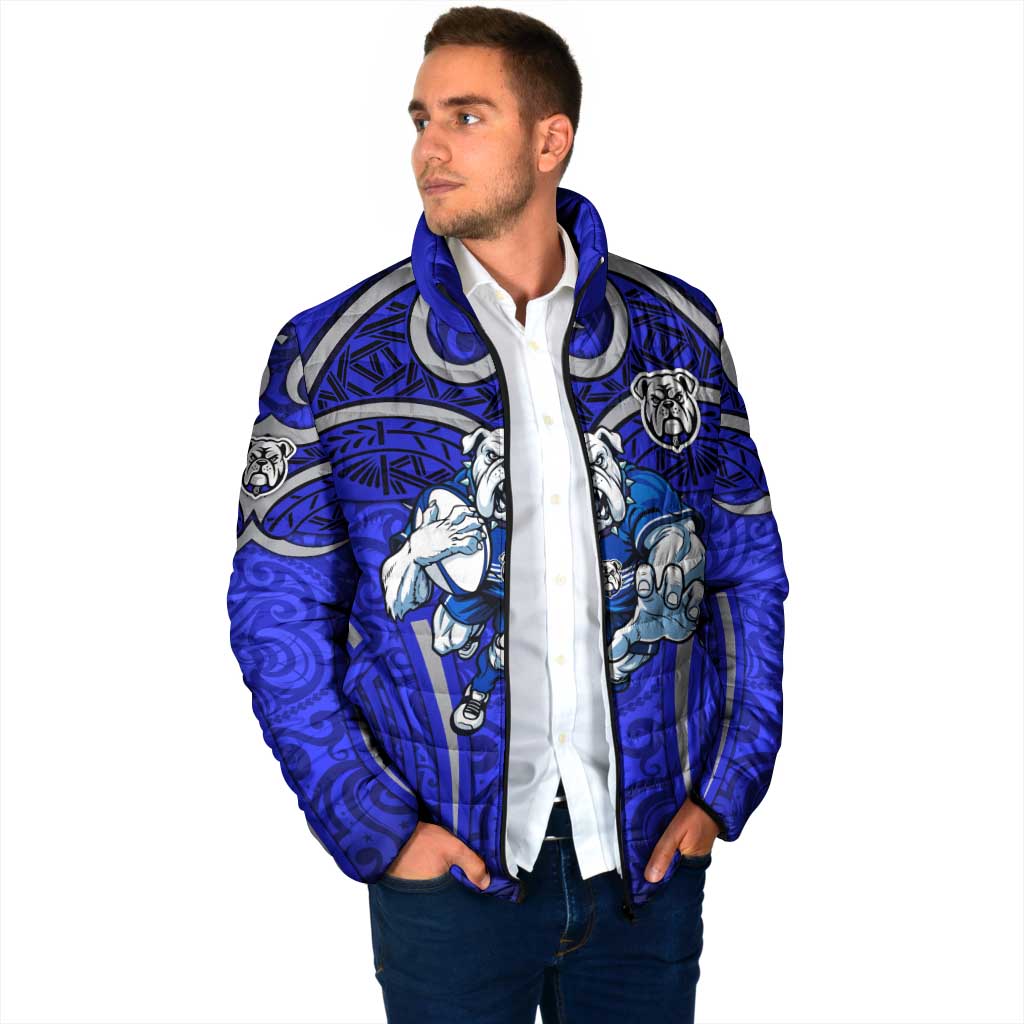 Canterbury Bankstown Bulldogs Rugby Padded Jacket Polynesian Tribal Bulldog Warrior Blue Pattern