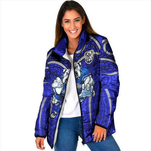Canterbury Bankstown Bulldogs Rugby Padded Jacket Polynesian Tribal Bulldog Warrior Blue Pattern