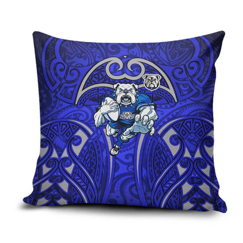 Canterbury Bankstown Bulldogs Rugby Pillow Cover Polynesian Tribal Bulldog Warrior Blue Pattern