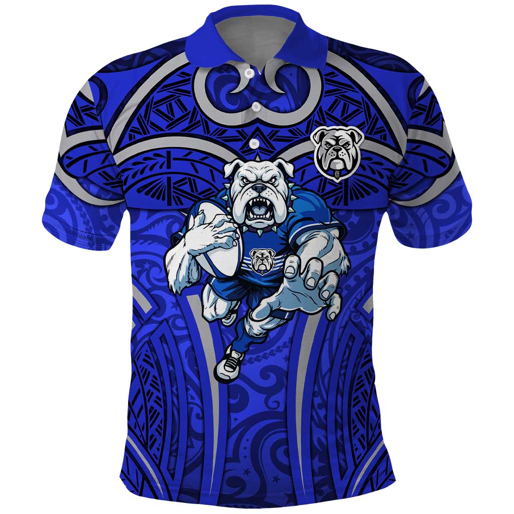 Canterbury Bankstown Bulldogs Rugby Polo Shirt Polynesian Tribal Bulldog Warrior Blue Pattern