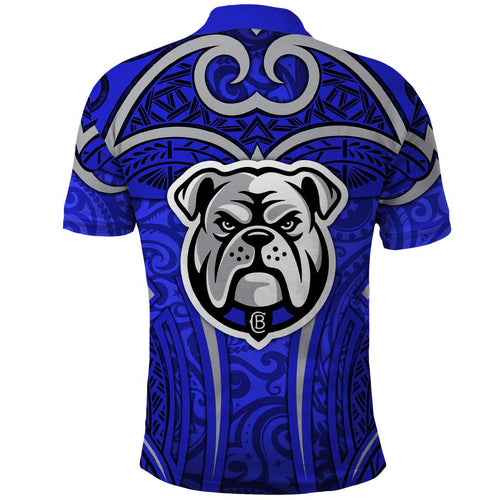 Canterbury Bankstown Bulldogs Rugby Polo Shirt Polynesian Tribal Bulldog Warrior Blue Pattern