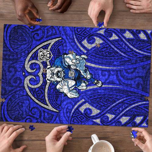 Canterbury Bankstown Bulldogs Rugby Puzzle Polynesian Tribal Bulldog Warrior Blue Pattern