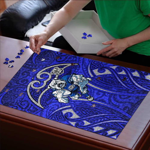 Canterbury Bankstown Bulldogs Rugby Puzzle Polynesian Tribal Bulldog Warrior Blue Pattern