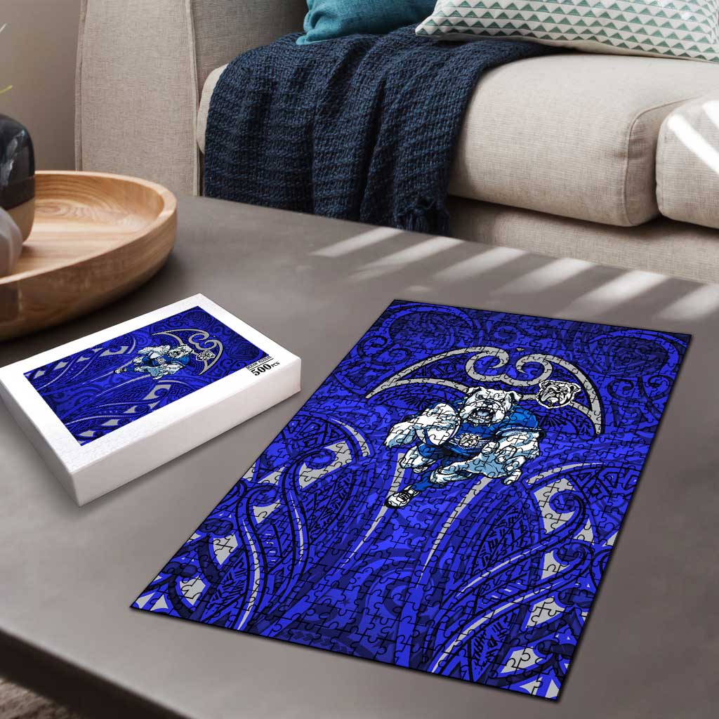 Canterbury Bankstown Bulldogs Rugby Puzzle Polynesian Tribal Bulldog Warrior Blue Pattern